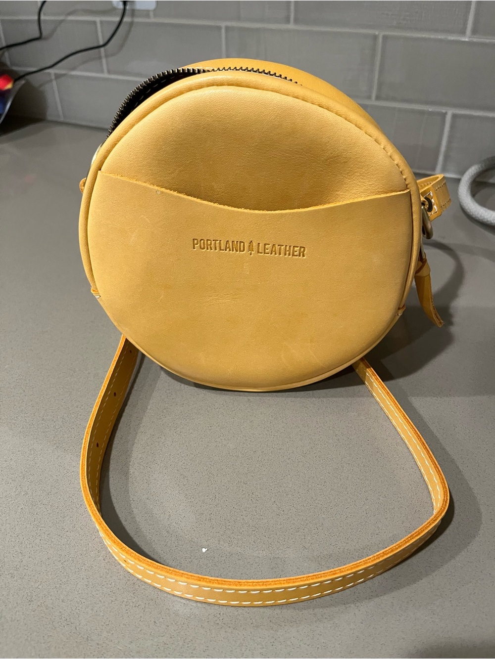 NEW Portland Leather Round Crossbody Bag - Sunflower - Picture 2 of 7